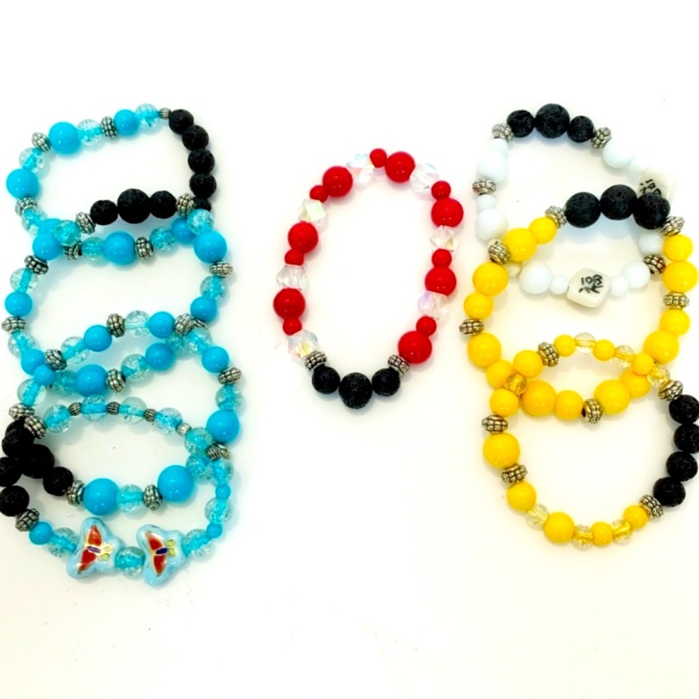 Multi-colored LAVA ROCK Beaded Bracelets - Set of 8